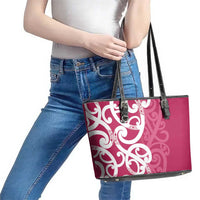 Breast Cancer Awareness Maori Leather Tote Bag Koru Kowhaiwhai - Polynesian Pride