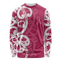 Breast Cancer Awareness Maori Long Sleeve Shirt Koru Kowhaiwhai - Polynesian Pride