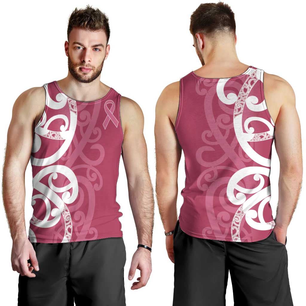 Breast Cancer Awareness Maori Men Tank Top Koru Kowhaiwhai - Polynesian Pride