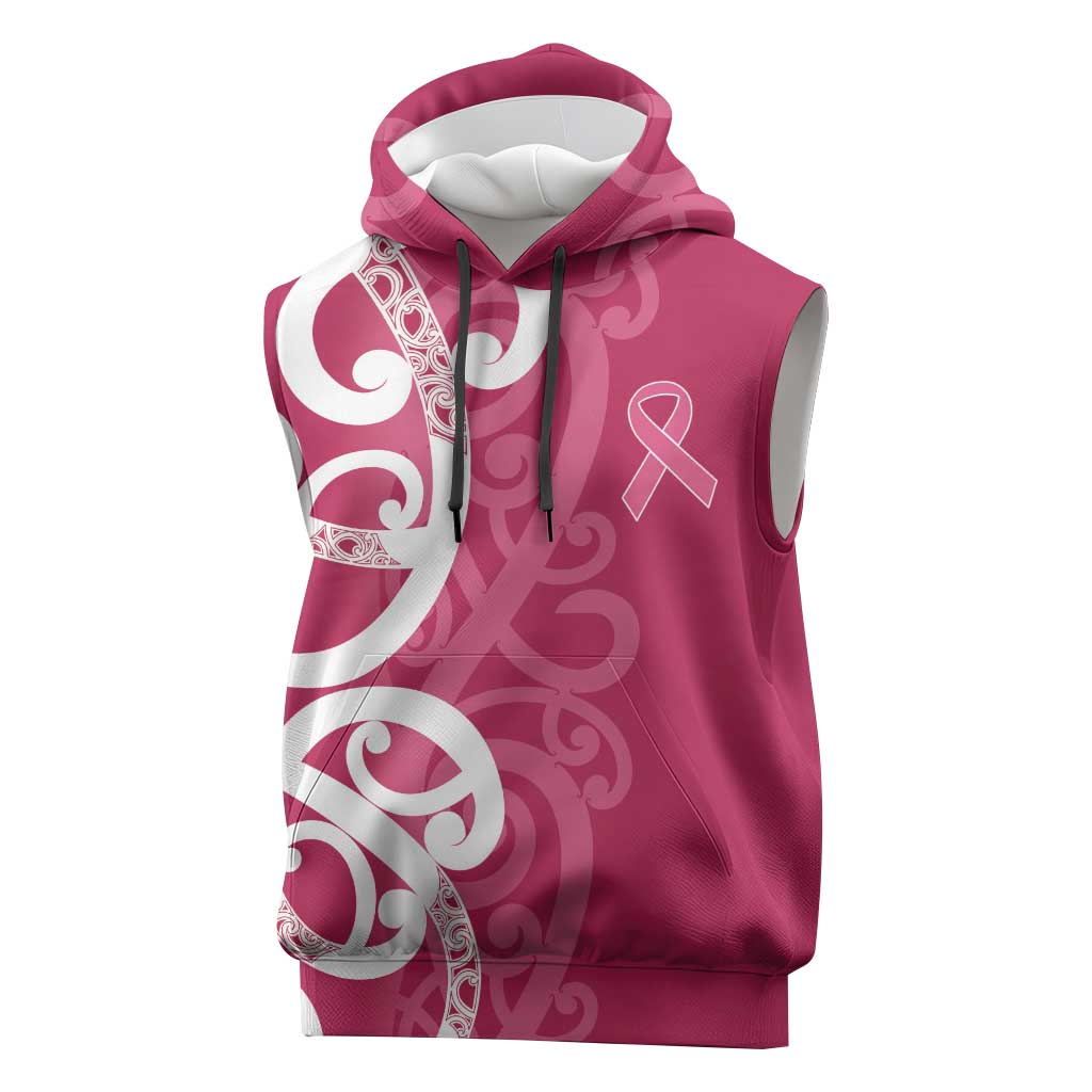 Breast Cancer Awareness Maori Sleeveless Hoodie Koru Kowhaiwhai - Polynesian Pride