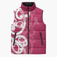 Breast Cancer Awareness Maori Sleeveless Puffer Jacket Koru Kowhaiwhai - Polynesian Pride