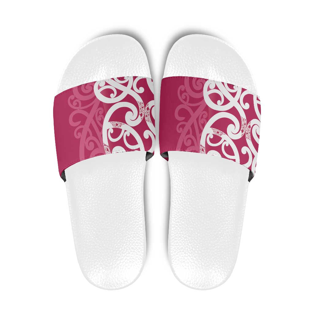Breast Cancer Awareness Maori Slide Sandals Koru Kowhaiwhai - Polynesian Pride