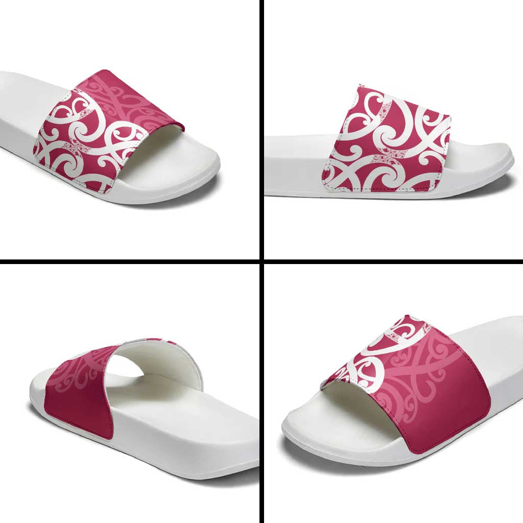 Breast Cancer Awareness Maori Slide Sandals Koru Kowhaiwhai - Polynesian Pride