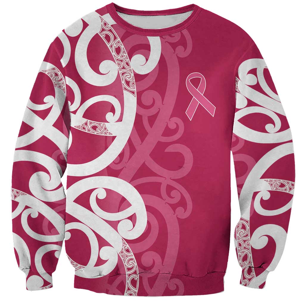 Breast Cancer Awareness Maori Sweatshirt Koru Kowhaiwhai - Polynesian Pride