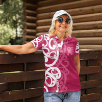 Breast Cancer Awareness Maori Women Polo Shirt Koru Kowhaiwhai - Polynesian Pride