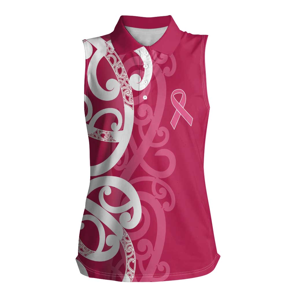 Breast Cancer Awareness Maori Women Sleeveless Polo Shirt Koru Kowhaiwhai - Polynesian Pride