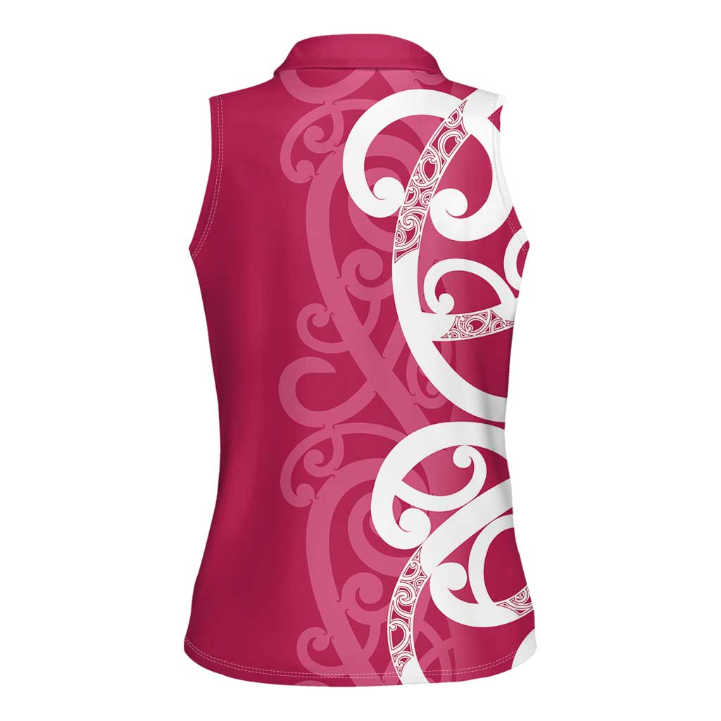 Breast Cancer Awareness Maori Women Sleeveless Polo Shirt Koru Kowhaiwhai - Polynesian Pride