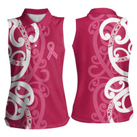 Breast Cancer Awareness Maori Women Sleeveless Polo Shirt Koru Kowhaiwhai - Polynesian Pride