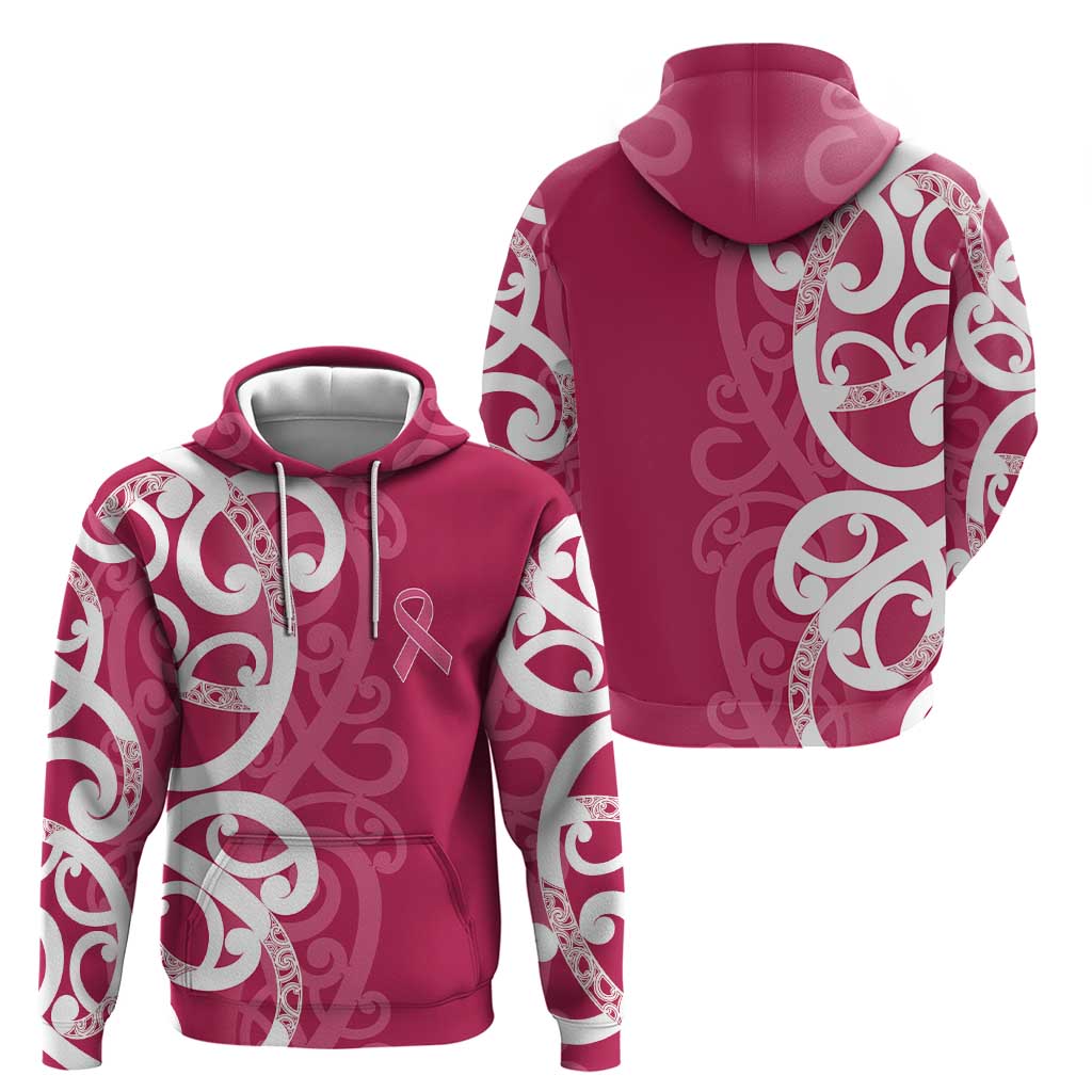 Breast Cancer Awareness Maori Zip Hoodie Koru Kowhaiwhai - Polynesian Pride