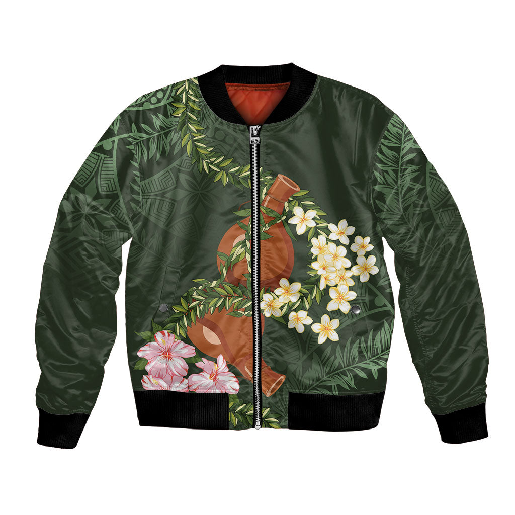 Aloha Hawaii Ipu Gourd Mix Maile Lei Bomber Jacket Sage Green LT7 Unisex Sage Green - Polynesian Pride
