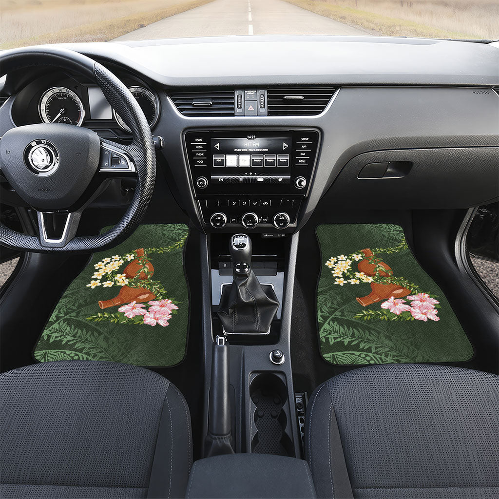 Aloha Hawaii Ipu Gourd Mix Maile Lei Car Mats Sage Green LT7 Set 2pcs - Front Sage Green - Polynesian Pride