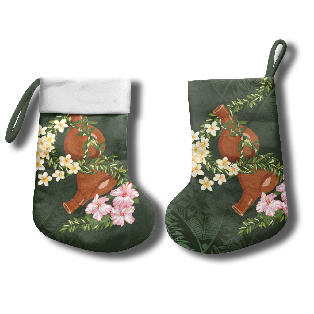 Aloha Hawaii Ipu Gourd Mix Maile Lei Christmas Stocking Sage Green LT7 - Polynesian Pride