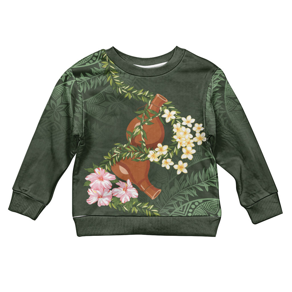 Aloha Hawaii Ipu Gourd Mix Maile Lei Kid Ugly Christmas Sweater Sage Green LT7 Kid Sage Green - Polynesian Pride