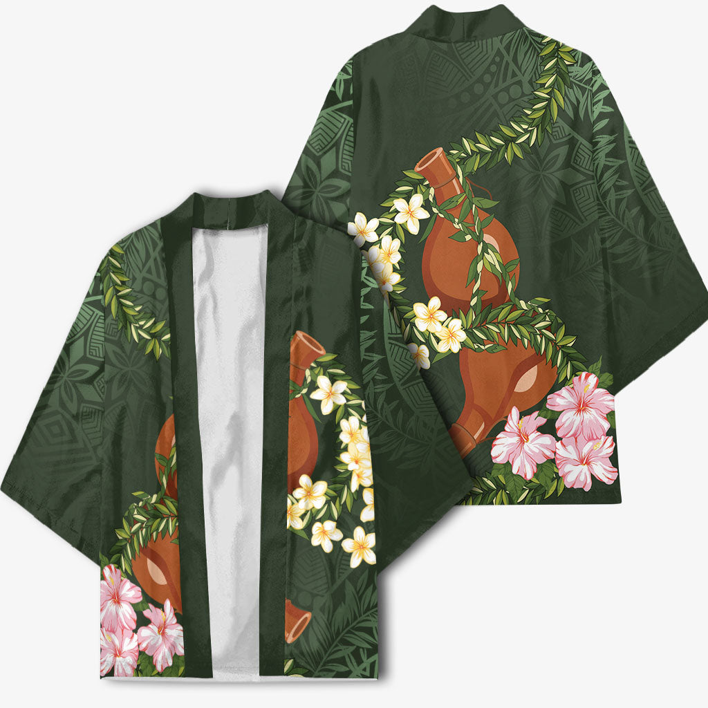Aloha Hawaii Ipu Gourd Mix Maile Lei Kimono Sage Green LT7 - Polynesian Pride