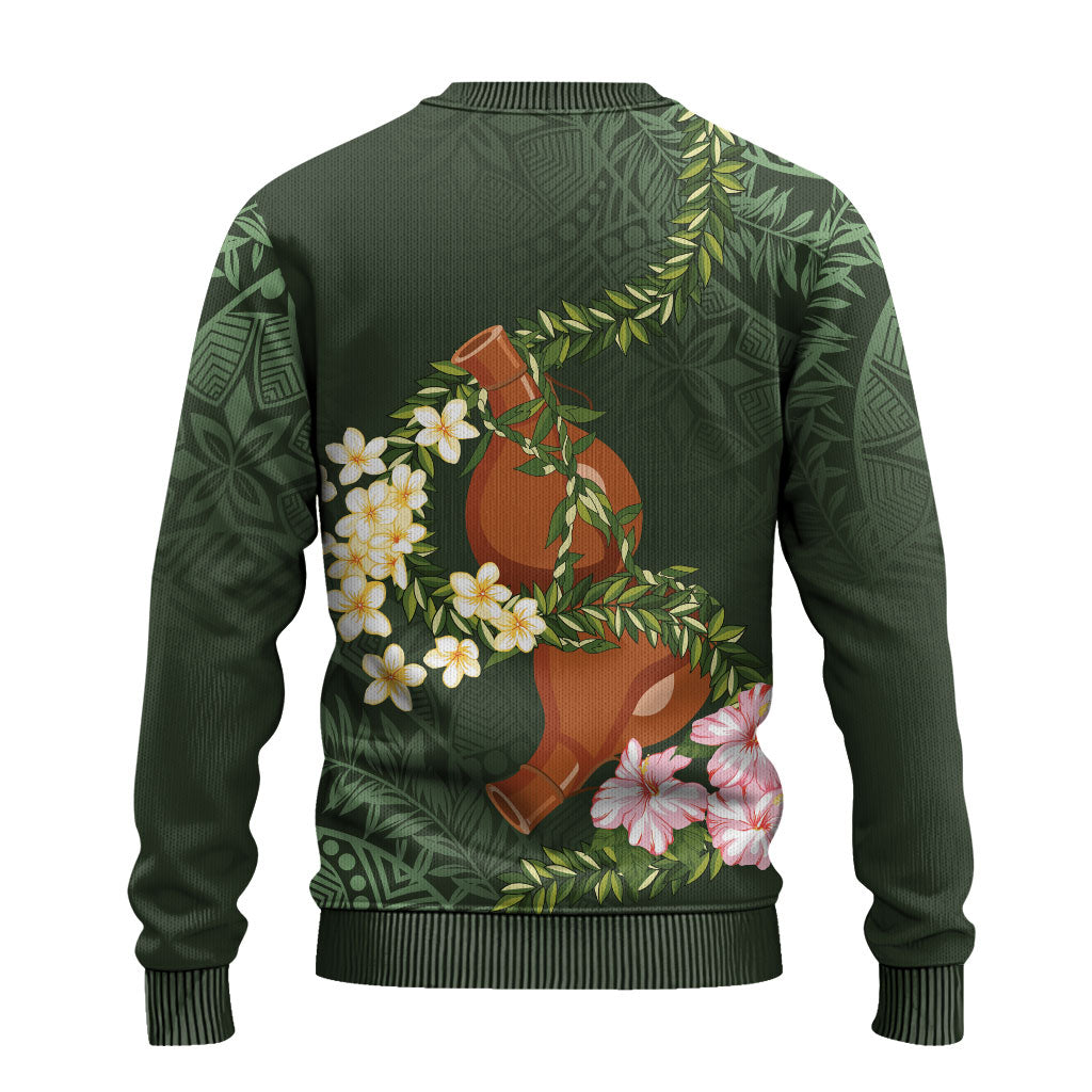 Aloha Hawaii Ipu Gourd Mix Maile Lei Ugly Christmas Sweater Sage Green LT7 - Polynesian Pride