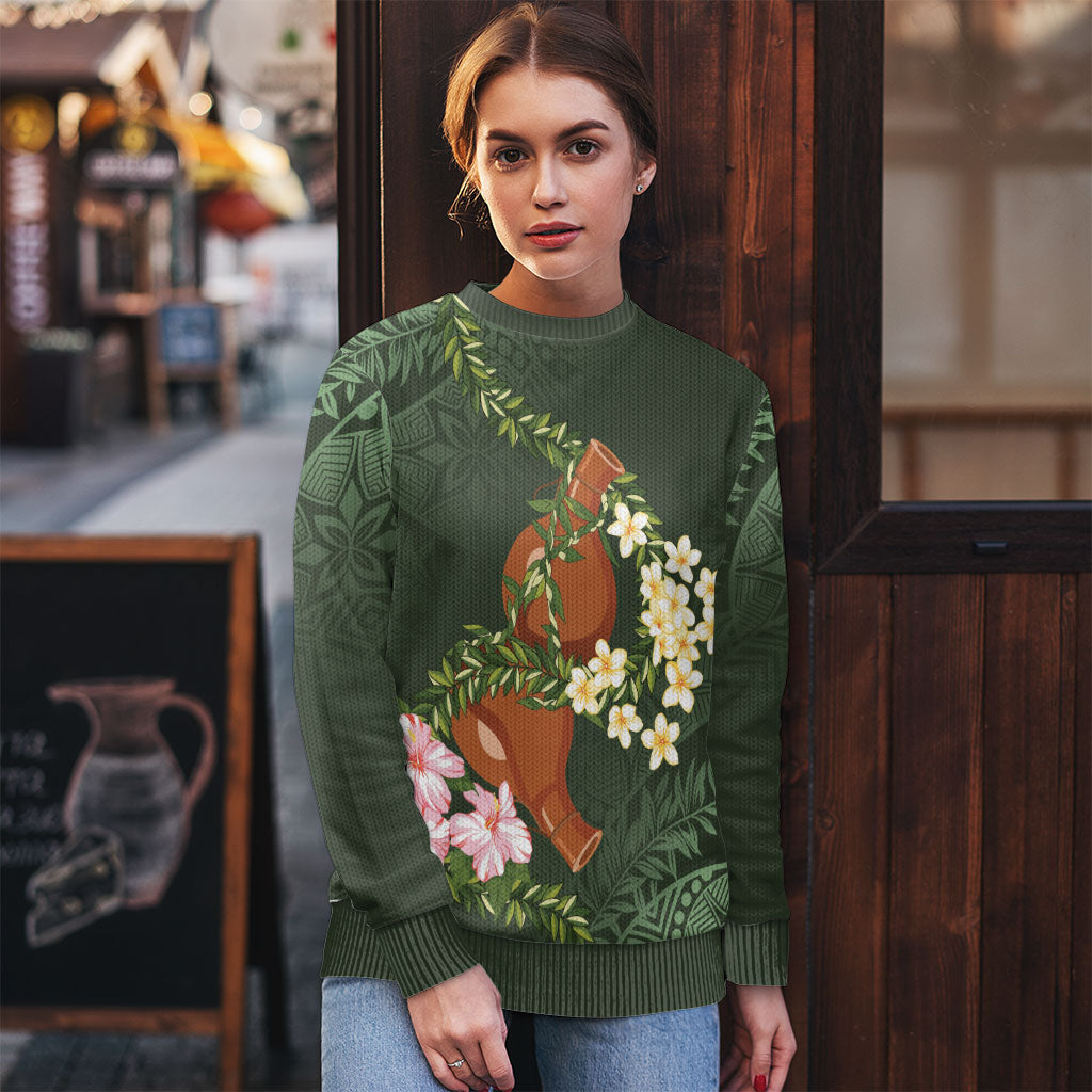 Aloha Hawaii Ipu Gourd Mix Maile Lei Ugly Christmas Sweater Sage Green LT7 - Polynesian Pride