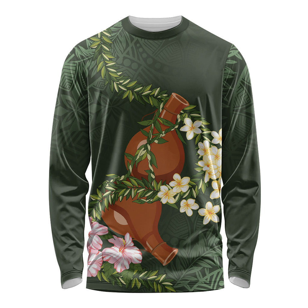 Aloha Hawaii Ipu Gourd Mix Maile Lei Long Sleeve Shirt Sage Green LT7 Unisex Sage Green - Polynesian Pride