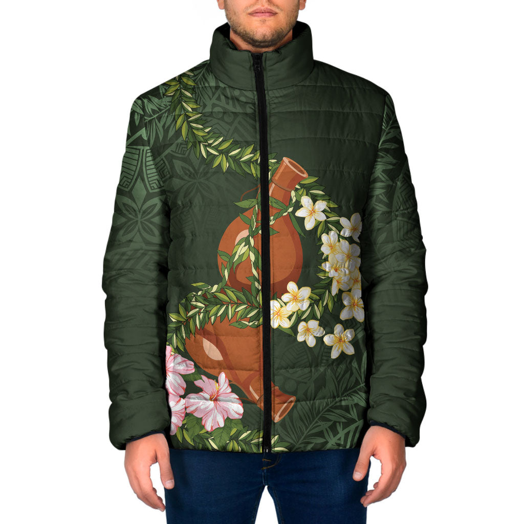 Aloha Hawaii Ipu Gourd Mix Maile Lei Padded Jacket Sage Green LT7 Men Sage Green - Polynesian Pride