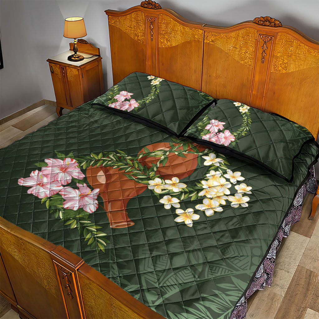 Aloha Hawaii Ipu Gourd Mix Maile Lei Quilt Bed Set Sage Green LT7 - Polynesian Pride