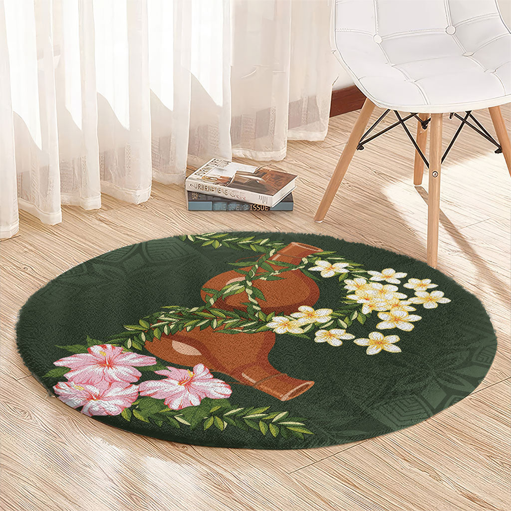 Aloha Hawaii Ipu Gourd Mix Maile Lei Round Carpet Sage Green LT7 - Polynesian Pride