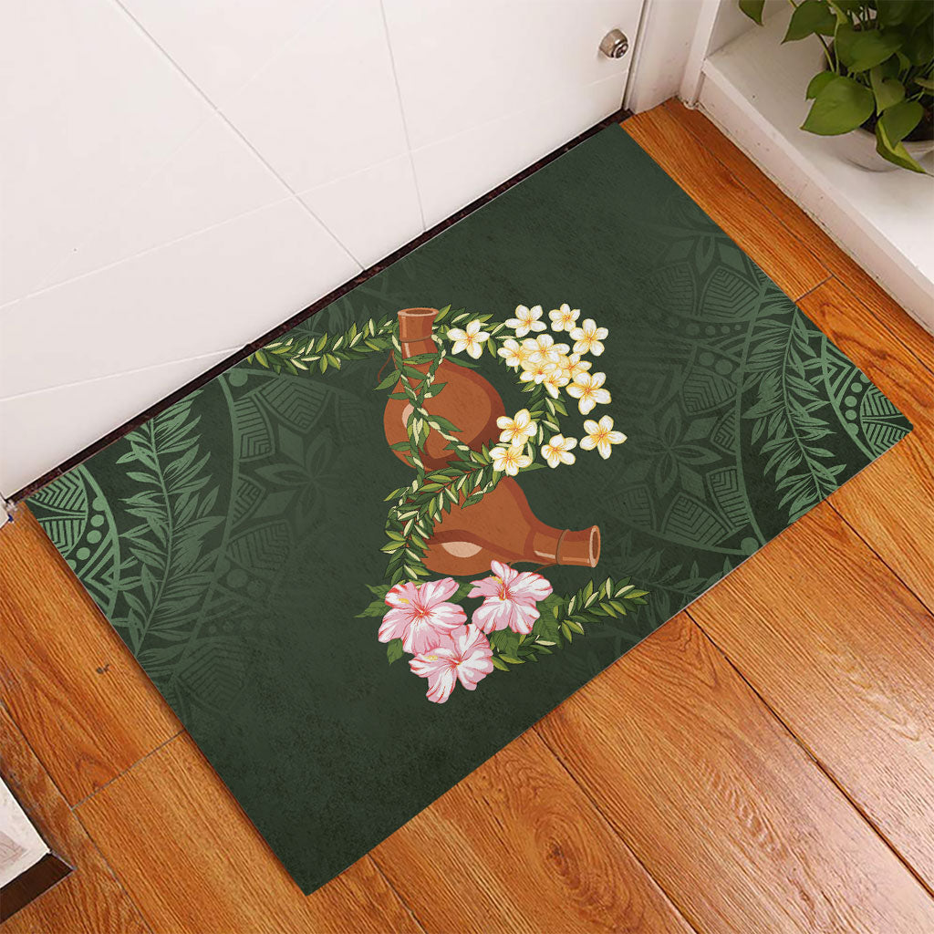 Aloha Hawaii Ipu Gourd Mix Maile Lei Rubber Doormat Sage Green LT7 - Polynesian Pride