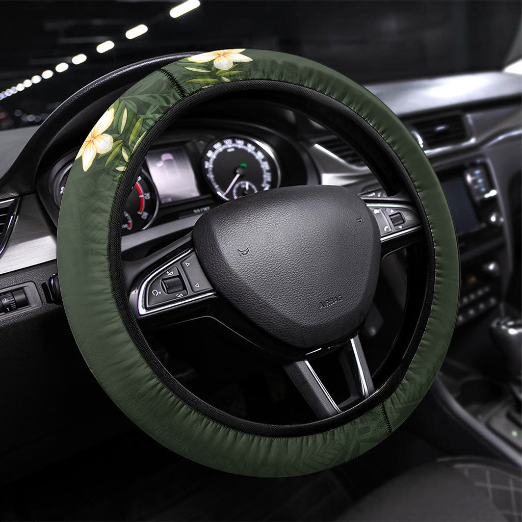 Aloha Hawaii Ipu Gourd Mix Maile Lei Steering Wheel Cover Sage Green LT7 Universal Fit Sage Green - Polynesian Pride