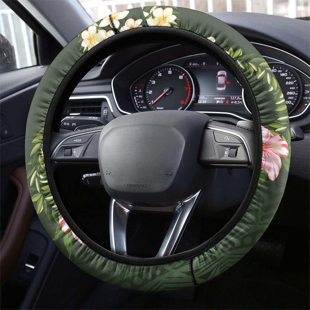 Aloha Hawaii Ipu Gourd Mix Maile Lei Steering Wheel Cover Sage Green LT7 - Polynesian Pride