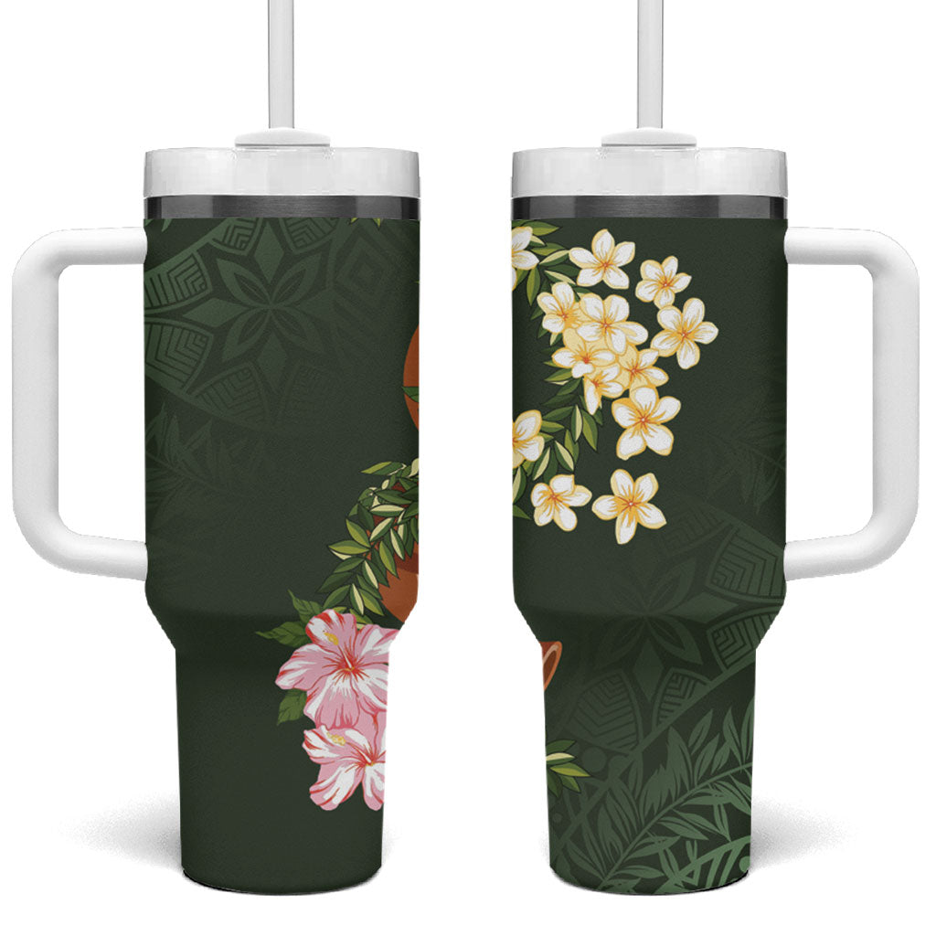 Aloha Hawaii Ipu Gourd Mix Maile Lei Tumbler With Handle Sage Green LT7 One Size: 40 oz Sage Green - Polynesian Pride