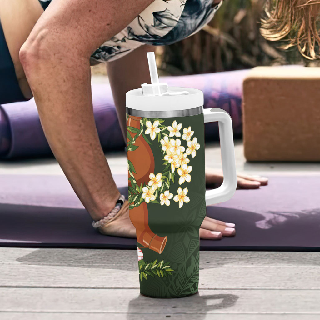 Aloha Hawaii Ipu Gourd Mix Maile Lei Tumbler With Handle Sage Green LT7 - Polynesian Pride