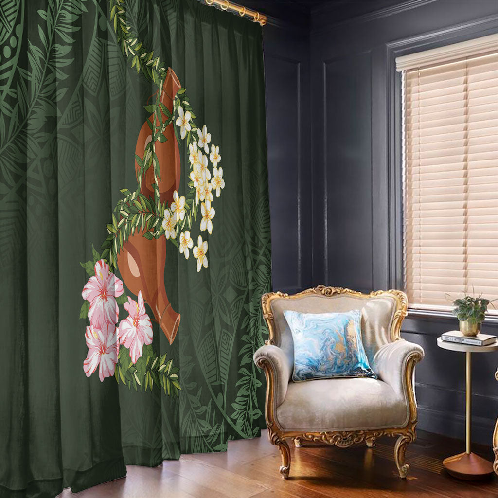 Aloha Hawaii Ipu Gourd Mix Maile Lei Window Curtain Sage Green LT7 - Polynesian Pride
