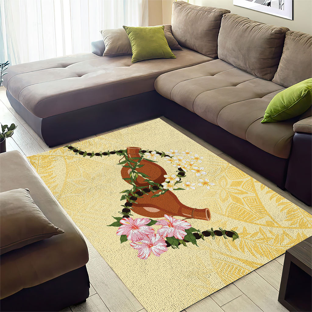 Aloha Hawaii Ipu Gourd Mix Kukui Nut Lei Area Rug Lemon Yellow LT7 - Polynesian Pride