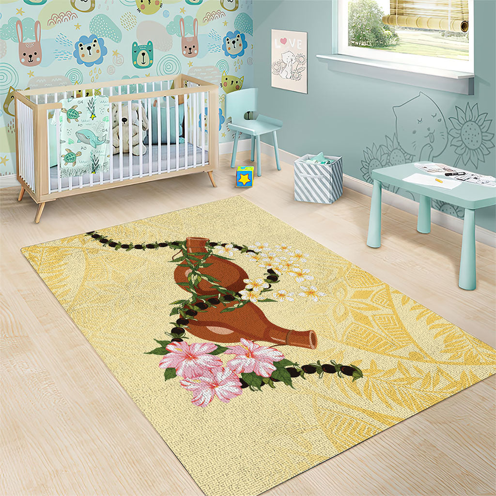 Aloha Hawaii Ipu Gourd Mix Kukui Nut Lei Area Rug Lemon Yellow LT7 - Polynesian Pride
