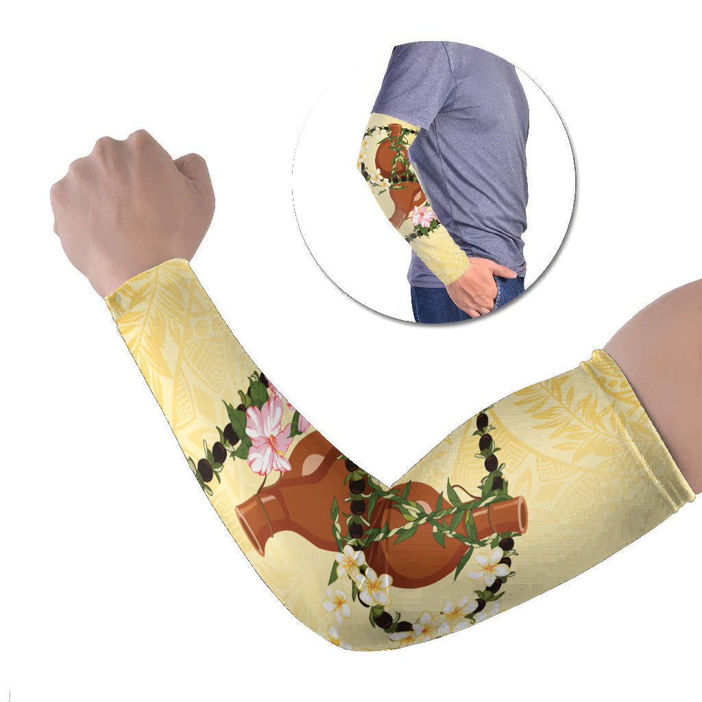 Aloha Hawaii Ipu Gourd Mix Kukui Nut Lei Arm Sleeves Lemon Yellow LT7 Set of 2 Lemon Yellow - Polynesian Pride