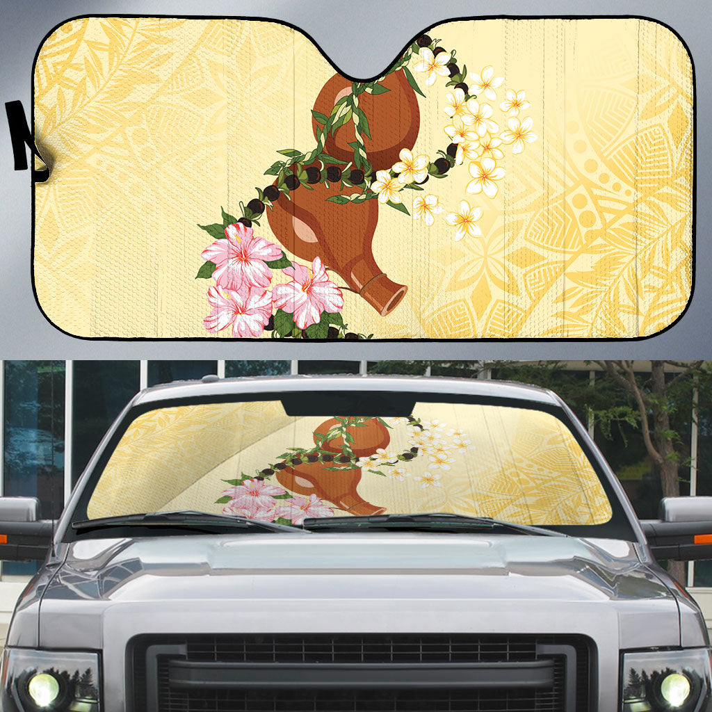 Aloha Hawaii Ipu Gourd Mix Kukui Nut Lei Auto Sun Shade Lemon Yellow LT7 Lemon Yellow - Polynesian Pride