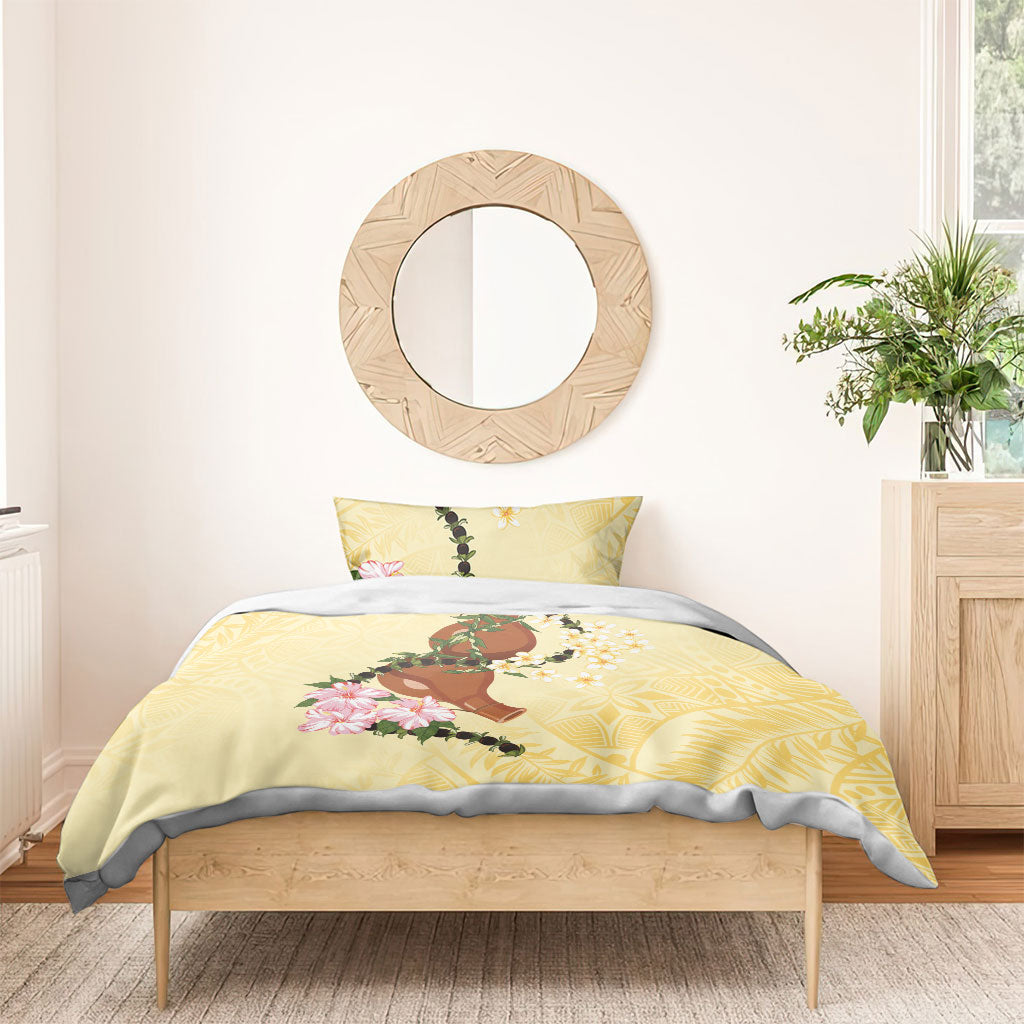 Aloha Hawaii Ipu Gourd Mix Kukui Nut Lei Bedding Set Lemon Yellow LT7 - Polynesian Pride
