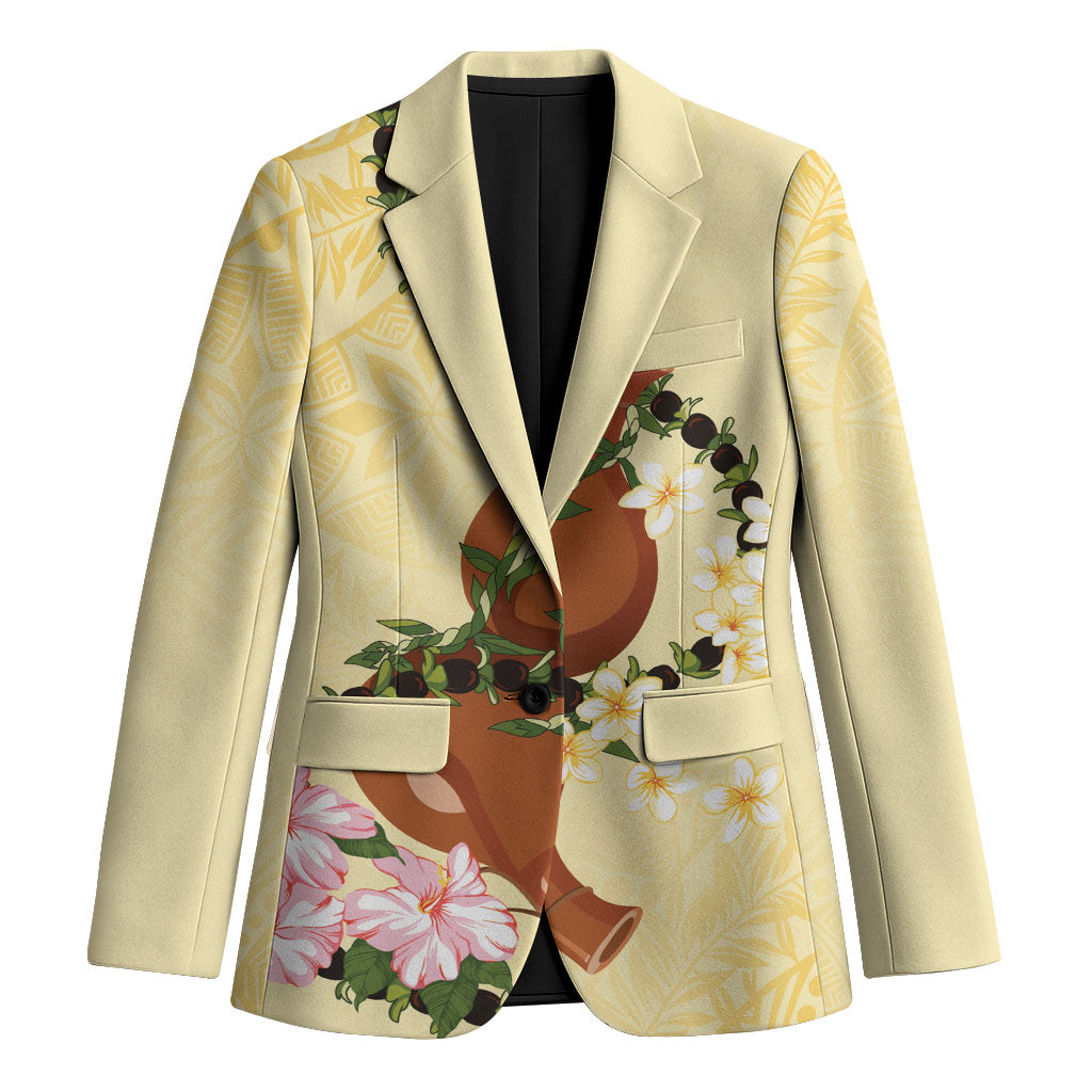 Aloha Hawaii Ipu Gourd Mix Kukui Nut Lei Blazer Lemon Yellow LT7 Unisex Lemon Yellow - Polynesian Pride