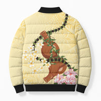 Aloha Hawaii Ipu Gourd Mix Kukui Nut Lei Bomber Puffer Jacket Lemon Yellow LT7 - Polynesian Pride