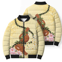 Aloha Hawaii Ipu Gourd Mix Kukui Nut Lei Bomber Puffer Jacket Lemon Yellow LT7 - Polynesian Pride