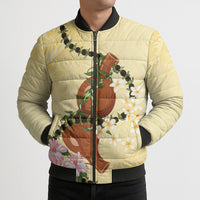 Aloha Hawaii Ipu Gourd Mix Kukui Nut Lei Bomber Puffer Jacket Lemon Yellow LT7 - Polynesian Pride