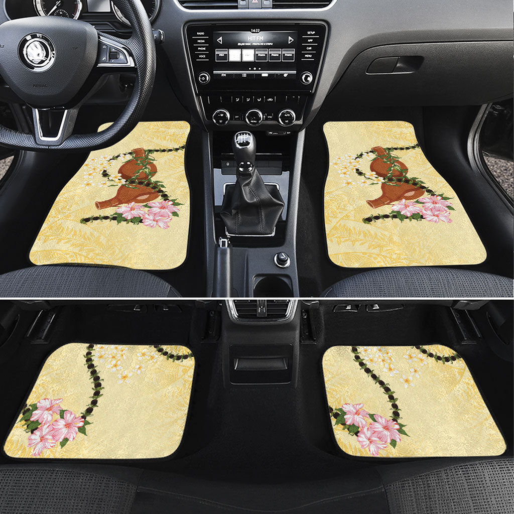 Aloha Hawaii Ipu Gourd Mix Kukui Nut Lei Car Mats Lemon Yellow LT7 Set 4pcs Lemon Yellow - Polynesian Pride