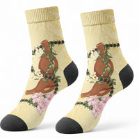 Aloha Hawaii Ipu Gourd Mix Kukui Nut Lei Crew Socks Lemon Yellow LT7 - Polynesian Pride