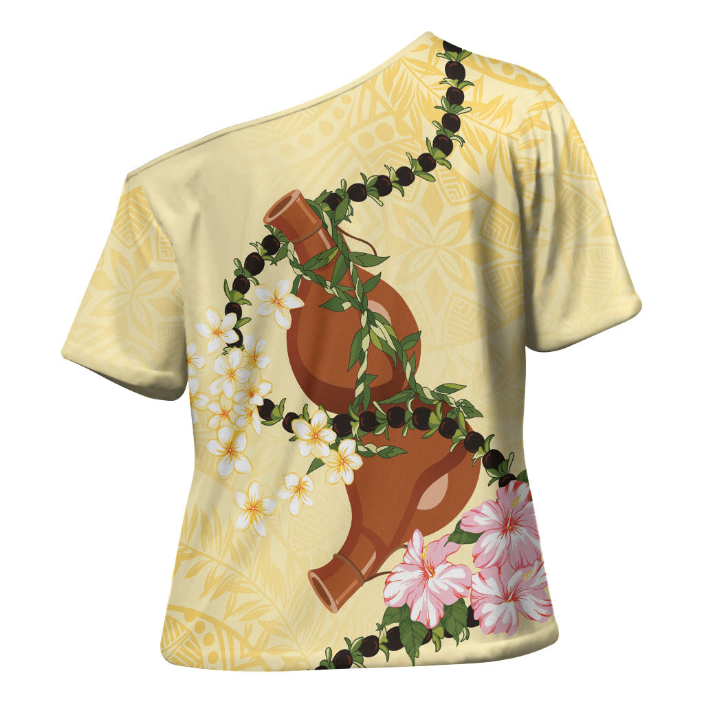 Aloha Hawaii Ipu Gourd Mix Kukui Nut Lei Cross Shoulder Shirt Lemon Yellow LT7 - Polynesian Pride