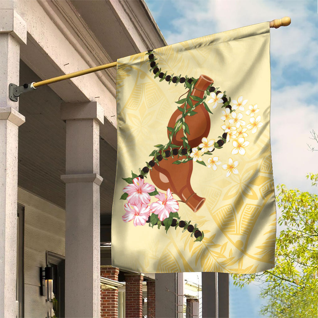 Aloha Hawaii Ipu Gourd Mix Kukui Nut Lei Garden Flag Lemon Yellow LT7 House Flag Lemon Yellow - Polynesian Pride