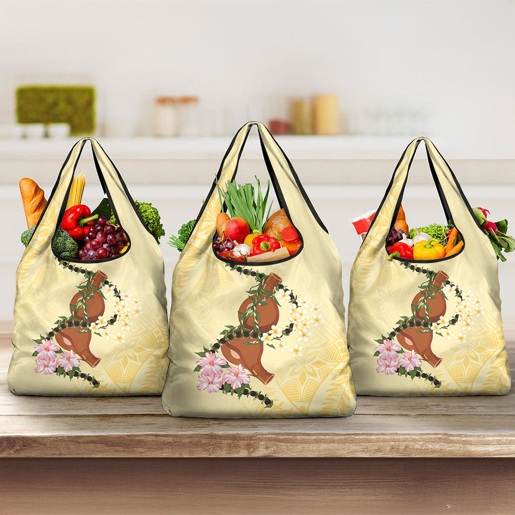 Aloha Hawaii Ipu Gourd Mix Kukui Nut Lei Grocery Bag Lemon Yellow LT7 3-pack One Size Lemon Yellow - Polynesian Pride