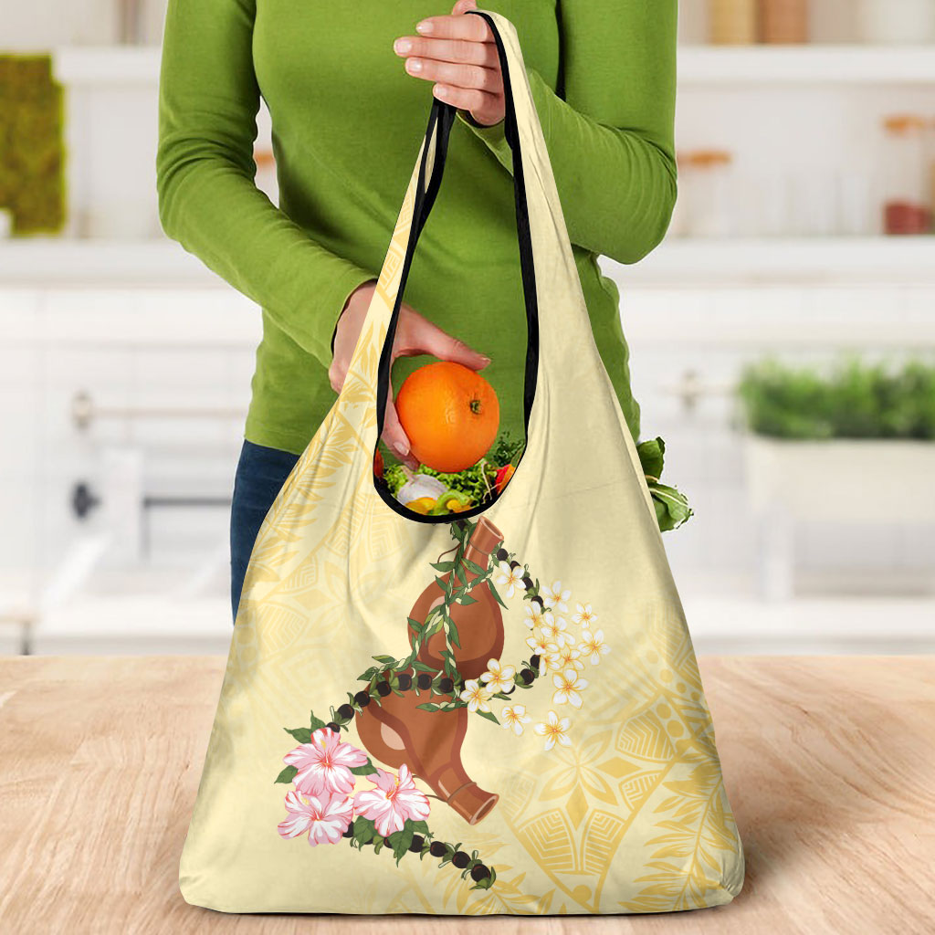 Aloha Hawaii Ipu Gourd Mix Kukui Nut Lei Grocery Bag Lemon Yellow LT7 - Polynesian Pride