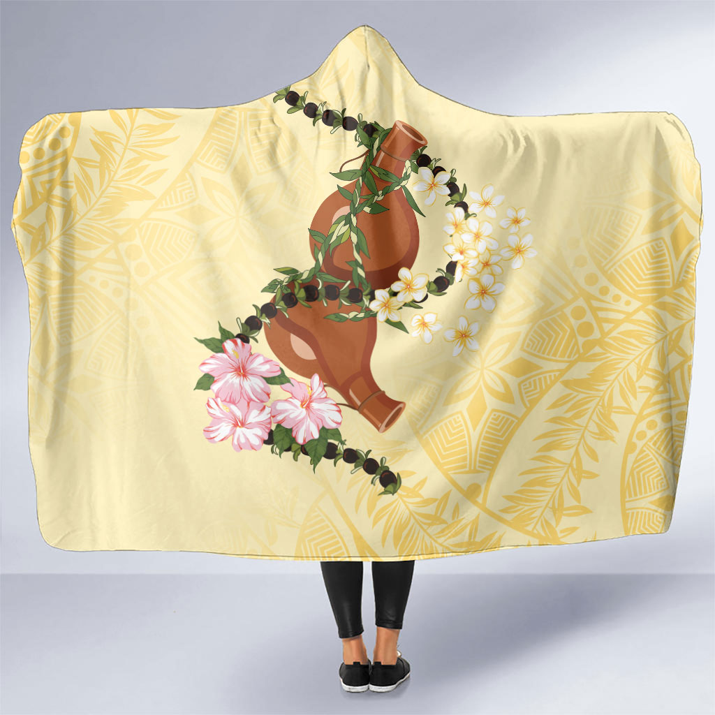 Aloha Hawaii Ipu Gourd Mix Kukui Nut Lei Hooded Blanket Lemon Yellow LT7 One Size Lemon Yellow - Polynesian Pride
