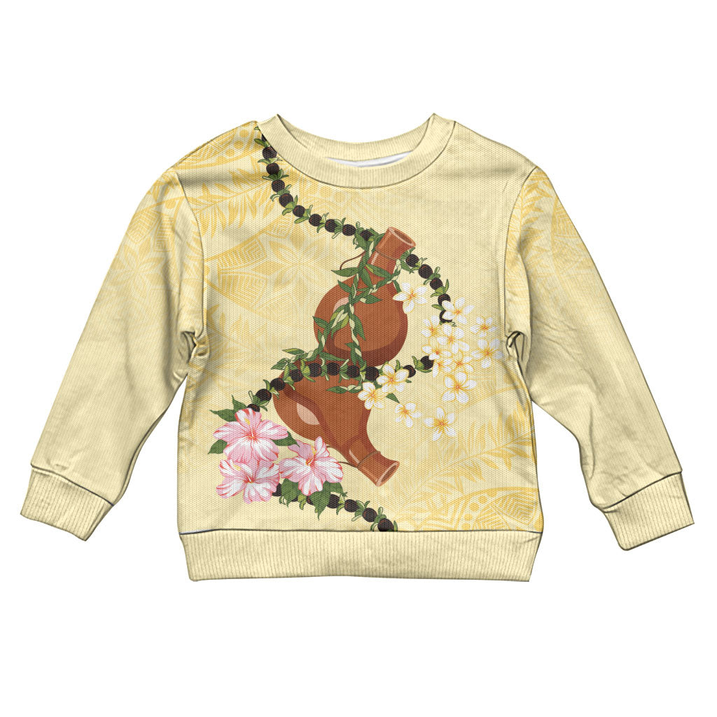 Aloha Hawaii Ipu Gourd Mix Kukui Nut Lei Kid Ugly Christmas Sweater Lemon Yellow LT7 Kid Lemon Yellow - Polynesian Pride