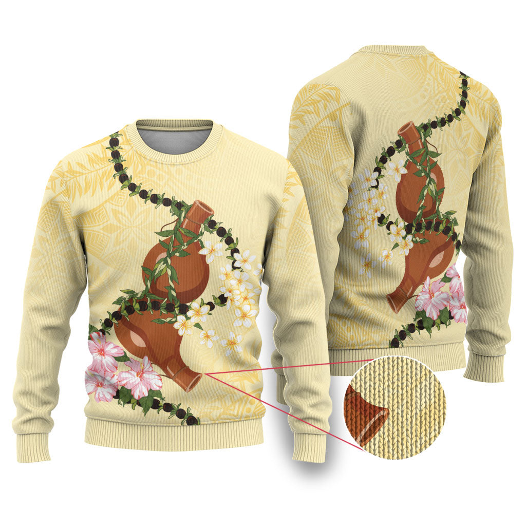 Aloha Hawaii Ipu Gourd Mix Kukui Nut Lei Ugly Christmas Sweater Lemon Yellow LT7 Lemon Yellow - Polynesian Pride