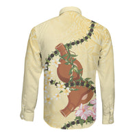 Aloha Hawaii Ipu Gourd Mix Kukui Nut Lei Long Sleeve Button Shirt Lemon Yellow LT7 - Polynesian Pride