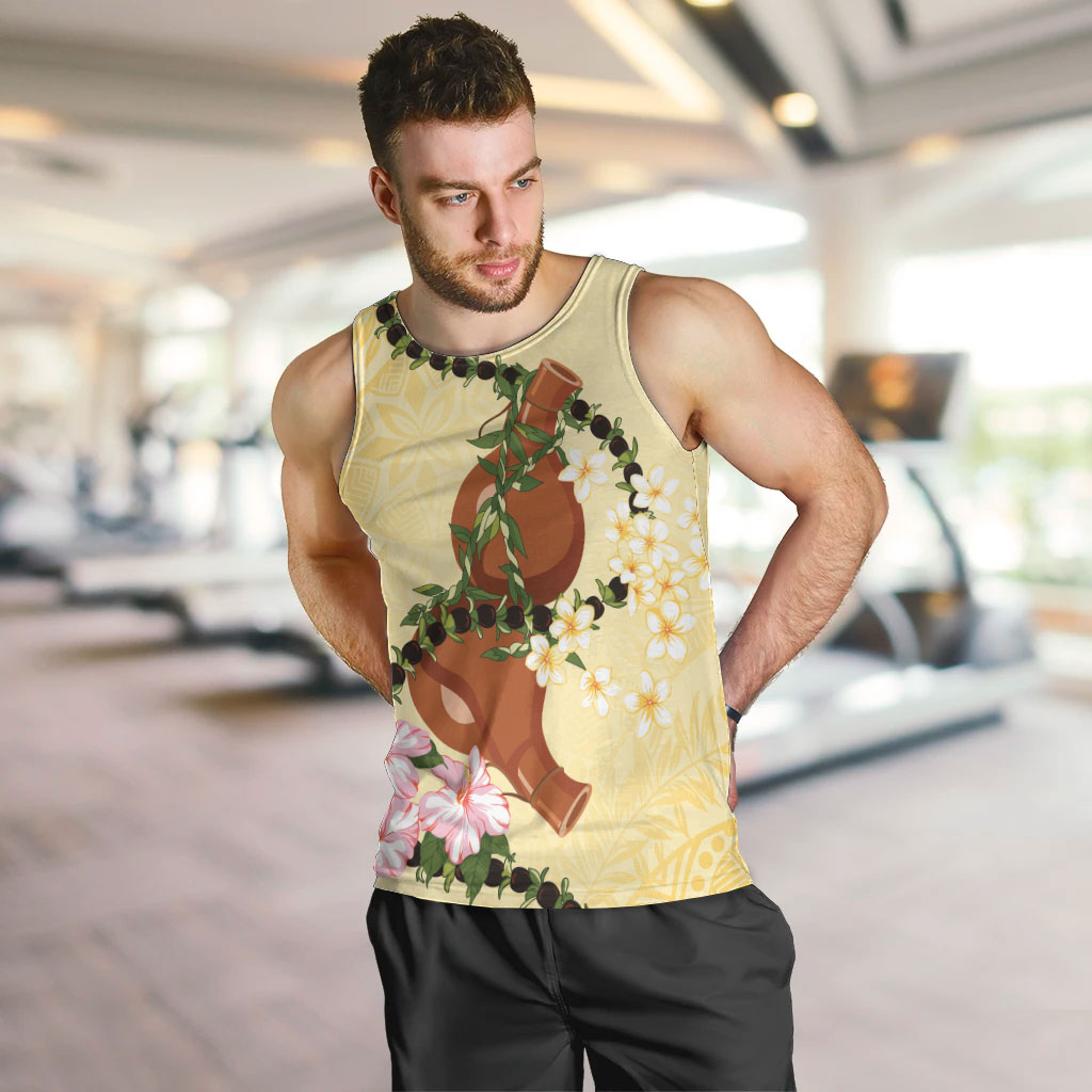 Aloha Hawaii Ipu Gourd Mix Kukui Nut Lei Men Tank Top Lemon Yellow LT7 Lemon Yellow - Polynesian Pride